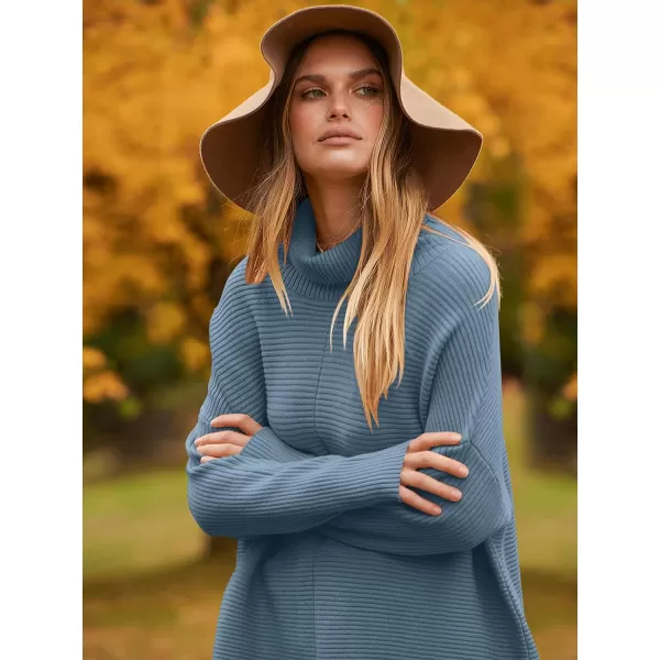 imageANRABESS Womens 2023 Fall Sweaters Oversized Turtleneck Long Batwing Sleeve Split Hem Pullover Knit Sweater TopsIndigo