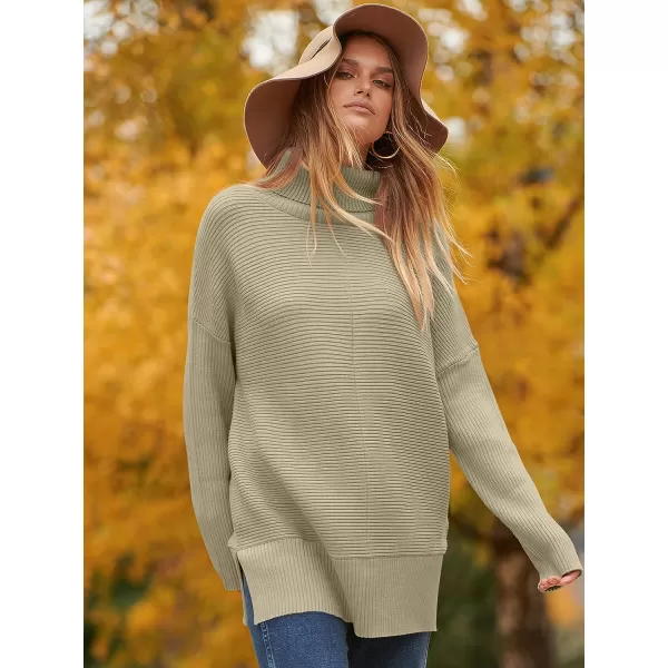 imageANRABESS Womens 2023 Fall Sweaters Oversized Turtleneck Long Batwing Sleeve Split Hem Pullover Knit Sweater TopsKhaki