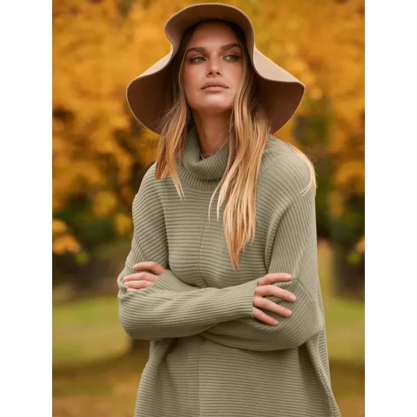 imageANRABESS Womens 2023 Fall Sweaters Oversized Turtleneck Long Batwing Sleeve Split Hem Pullover Knit Sweater TopsKhaki