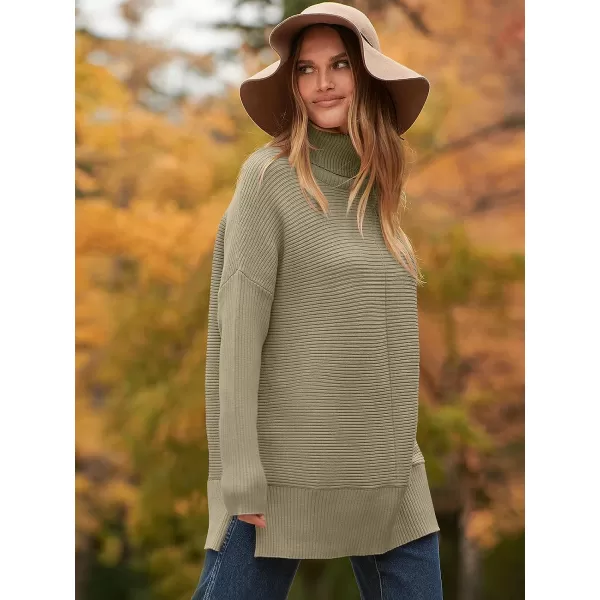 imageANRABESS Womens 2023 Fall Sweaters Oversized Turtleneck Long Batwing Sleeve Split Hem Pullover Knit Sweater TopsKhaki