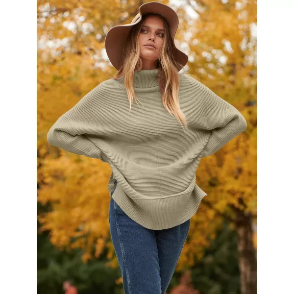imageANRABESS Womens 2023 Fall Sweaters Oversized Turtleneck Long Batwing Sleeve Split Hem Pullover Knit Sweater TopsKhaki