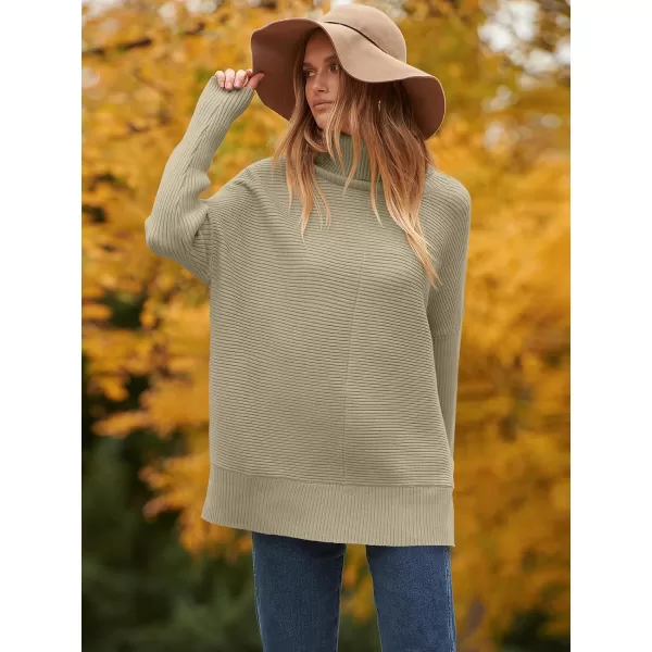 imageANRABESS Womens 2023 Fall Sweaters Oversized Turtleneck Long Batwing Sleeve Split Hem Pullover Knit Sweater TopsKhaki