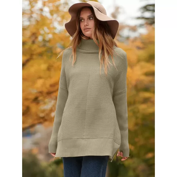 imageANRABESS Womens 2023 Fall Sweaters Oversized Turtleneck Long Batwing Sleeve Split Hem Pullover Knit Sweater TopsKhaki