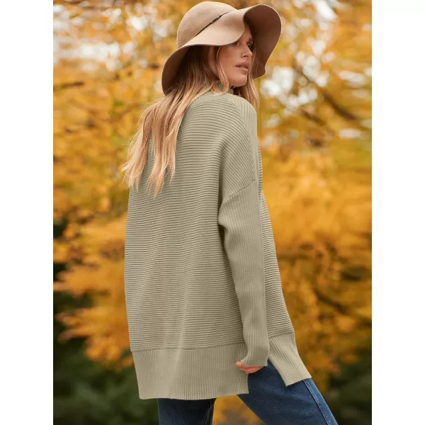 imageANRABESS Womens 2023 Fall Sweaters Oversized Turtleneck Long Batwing Sleeve Split Hem Pullover Knit Sweater TopsKhaki