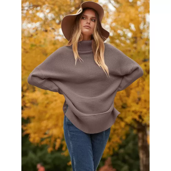imageANRABESS Womens 2023 Fall Sweaters Oversized Turtleneck Long Batwing Sleeve Split Hem Pullover Knit Sweater TopsNutmeg