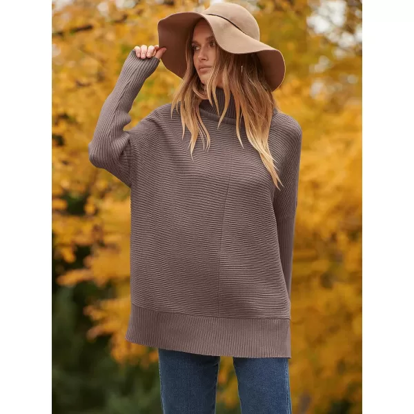 imageANRABESS Womens 2023 Fall Sweaters Oversized Turtleneck Long Batwing Sleeve Split Hem Pullover Knit Sweater TopsNutmeg