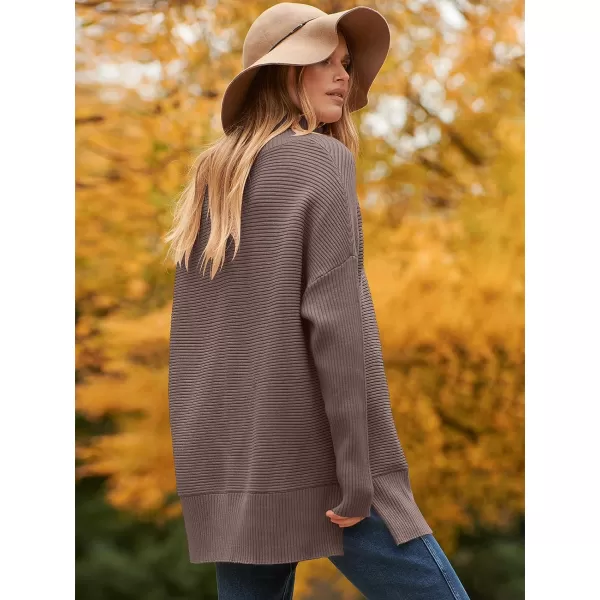 imageANRABESS Womens 2023 Fall Sweaters Oversized Turtleneck Long Batwing Sleeve Split Hem Pullover Knit Sweater TopsNutmeg