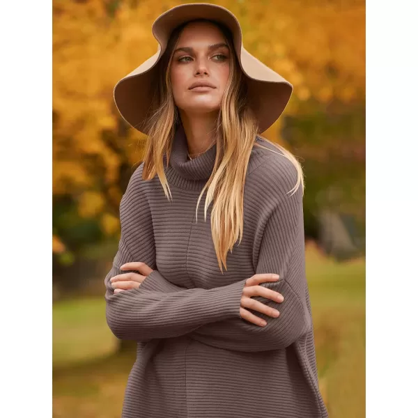 imageANRABESS Womens 2023 Fall Sweaters Oversized Turtleneck Long Batwing Sleeve Split Hem Pullover Knit Sweater TopsNutmeg