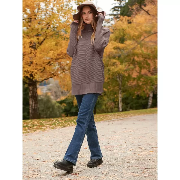 imageANRABESS Womens 2023 Fall Sweaters Oversized Turtleneck Long Batwing Sleeve Split Hem Pullover Knit Sweater TopsNutmeg