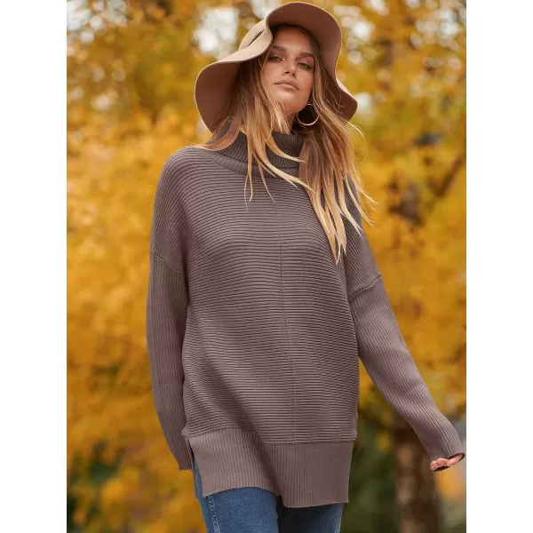 imageANRABESS Womens 2023 Fall Sweaters Oversized Turtleneck Long Batwing Sleeve Split Hem Pullover Knit Sweater TopsNutmeg