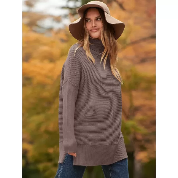 imageANRABESS Womens 2023 Fall Sweaters Oversized Turtleneck Long Batwing Sleeve Split Hem Pullover Knit Sweater TopsNutmeg
