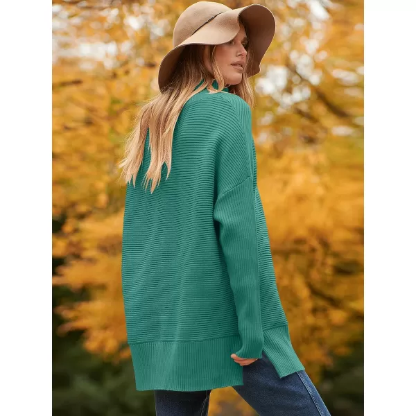 imageANRABESS Womens 2023 Fall Sweaters Oversized Turtleneck Long Batwing Sleeve Split Hem Pullover Knit Sweater TopsOpal