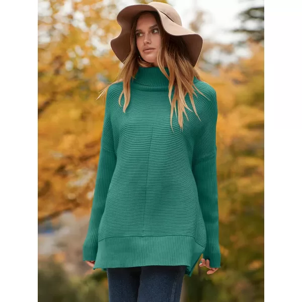 imageANRABESS Womens 2023 Fall Sweaters Oversized Turtleneck Long Batwing Sleeve Split Hem Pullover Knit Sweater TopsOpal