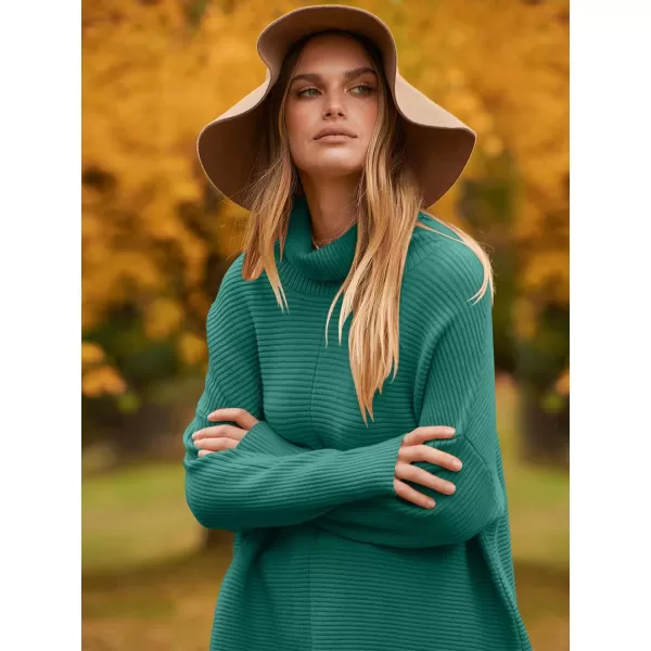 imageANRABESS Womens 2023 Fall Sweaters Oversized Turtleneck Long Batwing Sleeve Split Hem Pullover Knit Sweater TopsOpal