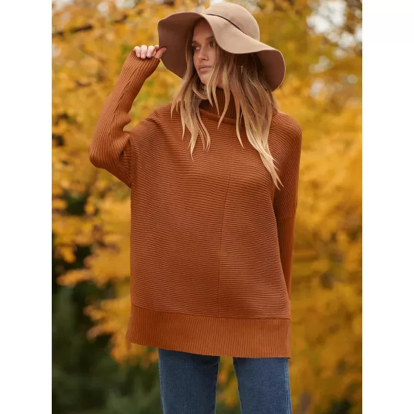 imageANRABESS Womens 2023 Fall Sweaters Oversized Turtleneck Long Batwing Sleeve Split Hem Pullover Knit Sweater TopsOrange Rust