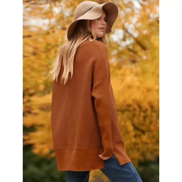 imageANRABESS Womens 2023 Fall Sweaters Oversized Turtleneck Long Batwing Sleeve Split Hem Pullover Knit Sweater TopsOrange Rust