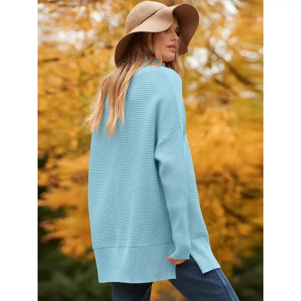 imageANRABESS Womens 2023 Fall Sweaters Oversized Turtleneck Long Batwing Sleeve Split Hem Pullover Knit Sweater TopsPale Blue