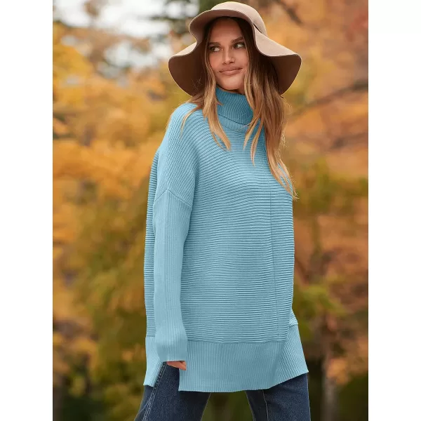 imageANRABESS Womens 2023 Fall Sweaters Oversized Turtleneck Long Batwing Sleeve Split Hem Pullover Knit Sweater TopsPale Blue