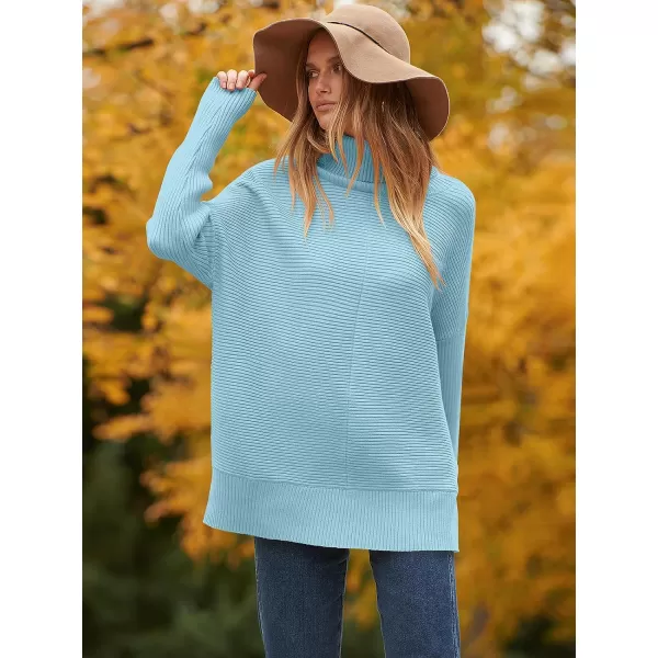 imageANRABESS Womens 2023 Fall Sweaters Oversized Turtleneck Long Batwing Sleeve Split Hem Pullover Knit Sweater TopsPale Blue