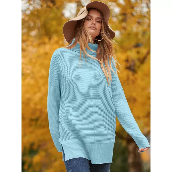 imageANRABESS Womens 2023 Fall Sweaters Oversized Turtleneck Long Batwing Sleeve Split Hem Pullover Knit Sweater TopsPale Blue