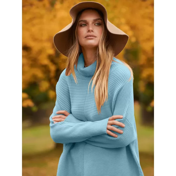 imageANRABESS Womens 2023 Fall Sweaters Oversized Turtleneck Long Batwing Sleeve Split Hem Pullover Knit Sweater TopsPale Blue