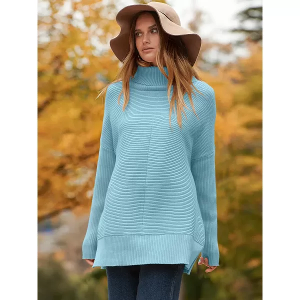 imageANRABESS Womens 2023 Fall Sweaters Oversized Turtleneck Long Batwing Sleeve Split Hem Pullover Knit Sweater TopsPale Blue