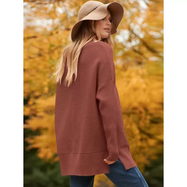 imageANRABESS Womens 2023 Fall Sweaters Oversized Turtleneck Long Batwing Sleeve Split Hem Pullover Knit Sweater TopsRed