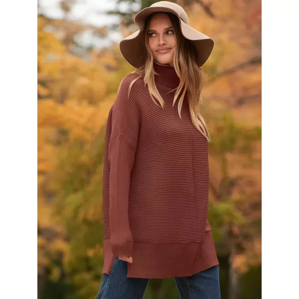imageANRABESS Womens 2023 Fall Sweaters Oversized Turtleneck Long Batwing Sleeve Split Hem Pullover Knit Sweater TopsRed