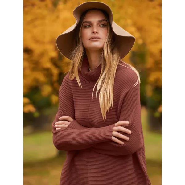 imageANRABESS Womens 2023 Fall Sweaters Oversized Turtleneck Long Batwing Sleeve Split Hem Pullover Knit Sweater TopsRed