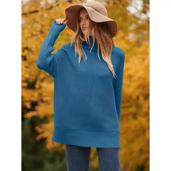 imageANRABESS Womens 2023 Fall Sweaters Oversized Turtleneck Long Batwing Sleeve Split Hem Pullover Knit Sweater TopsRoyal