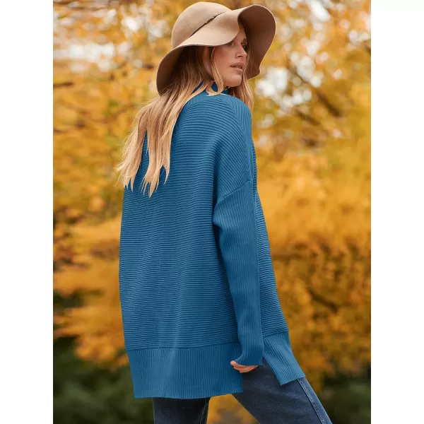 imageANRABESS Womens 2023 Fall Sweaters Oversized Turtleneck Long Batwing Sleeve Split Hem Pullover Knit Sweater TopsRoyal