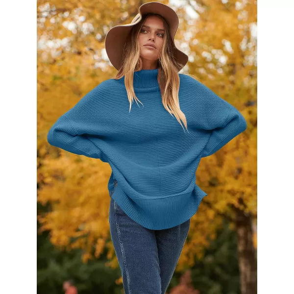 imageANRABESS Womens 2023 Fall Sweaters Oversized Turtleneck Long Batwing Sleeve Split Hem Pullover Knit Sweater TopsRoyal