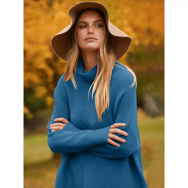 imageANRABESS Womens 2023 Fall Sweaters Oversized Turtleneck Long Batwing Sleeve Split Hem Pullover Knit Sweater TopsRoyal