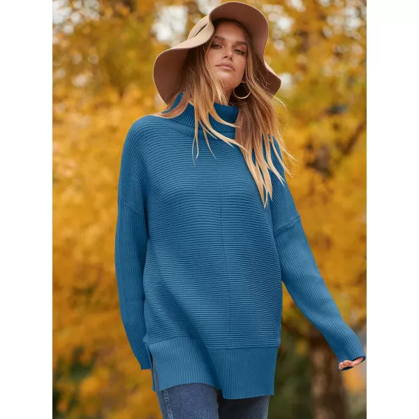 imageANRABESS Womens 2023 Fall Sweaters Oversized Turtleneck Long Batwing Sleeve Split Hem Pullover Knit Sweater TopsRoyal