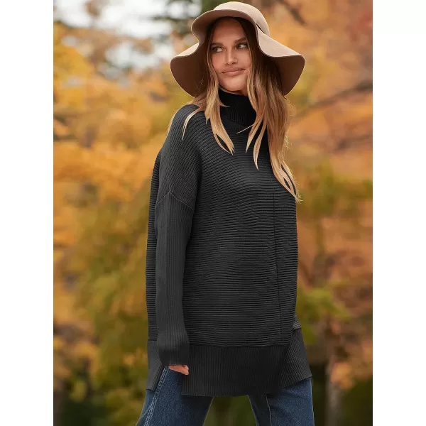 imageANRABESS Womens 2023 Fall Sweaters Oversized Turtleneck Long Batwing Sleeve Split Hem Pullover Knit Sweater TopsWhite