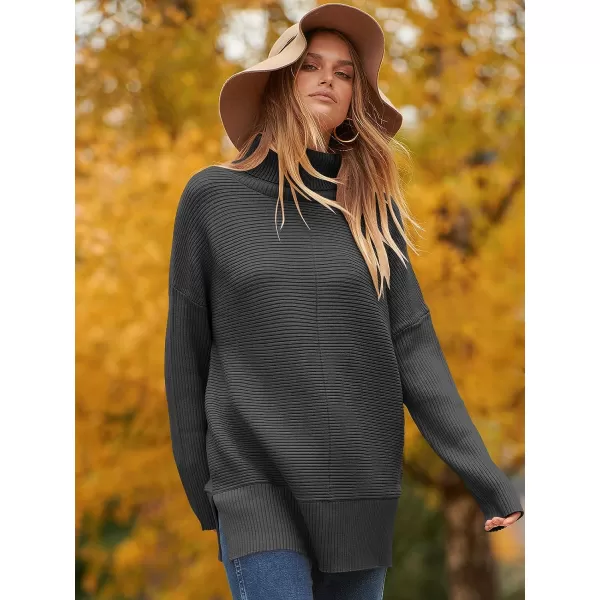 imageANRABESS Womens 2023 Fall Sweaters Oversized Turtleneck Long Batwing Sleeve Split Hem Pullover Knit Sweater TopsWhite