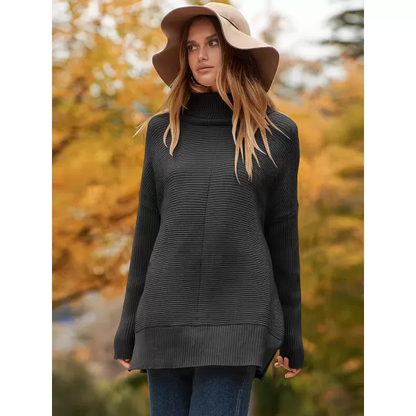 imageANRABESS Womens 2023 Fall Sweaters Oversized Turtleneck Long Batwing Sleeve Split Hem Pullover Knit Sweater TopsWhite