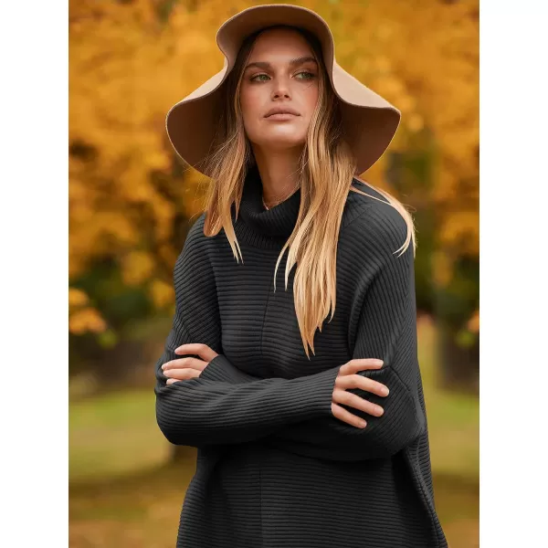imageANRABESS Womens 2023 Fall Sweaters Oversized Turtleneck Long Batwing Sleeve Split Hem Pullover Knit Sweater TopsWhite