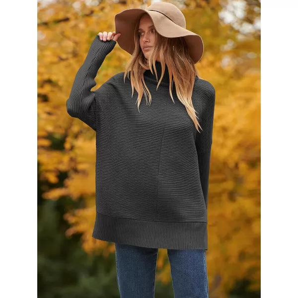 imageANRABESS Womens 2023 Fall Sweaters Oversized Turtleneck Long Batwing Sleeve Split Hem Pullover Knit Sweater TopsWhite