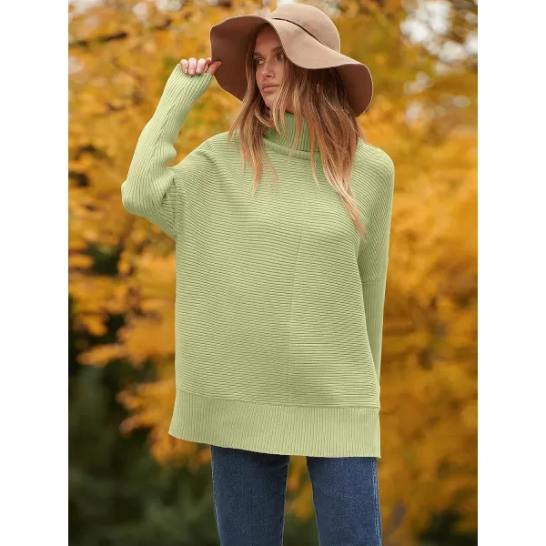 imageANRABESS Womens 2023 Fall Sweaters Oversized Turtleneck Long Batwing Sleeve Split Hem Pullover Knit Sweater TopsYellow