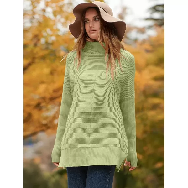 imageANRABESS Womens 2023 Fall Sweaters Oversized Turtleneck Long Batwing Sleeve Split Hem Pullover Knit Sweater TopsYellow