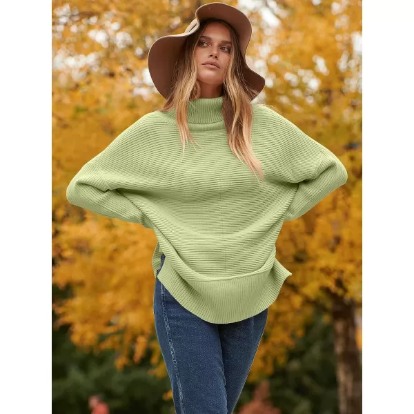 imageANRABESS Womens 2023 Fall Sweaters Oversized Turtleneck Long Batwing Sleeve Split Hem Pullover Knit Sweater TopsYellow