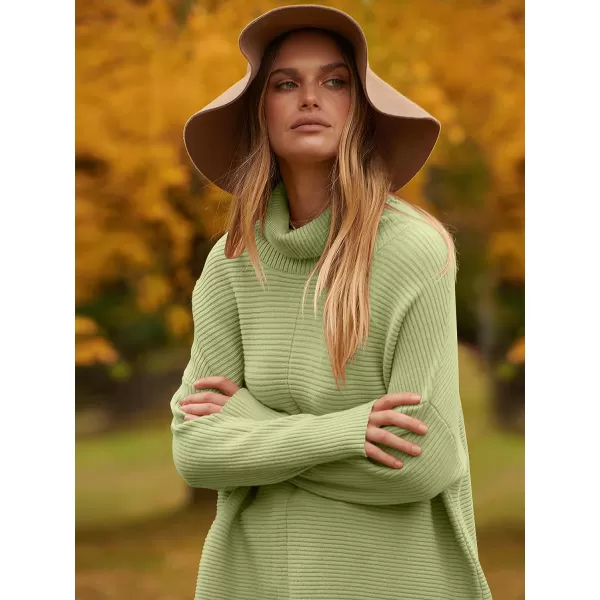 imageANRABESS Womens 2023 Fall Sweaters Oversized Turtleneck Long Batwing Sleeve Split Hem Pullover Knit Sweater TopsYellow