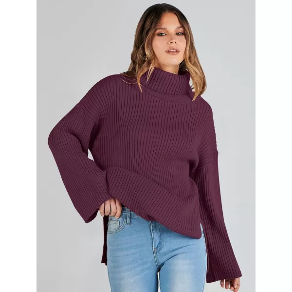 imageANRABESS Womens 2023 Fall Turtleneck Oversized Pullover Sweaters Long Sleeves Ribbed Knit Chunky Sweater TopsBurgundy