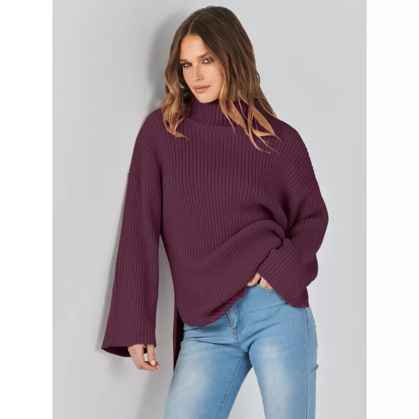 imageANRABESS Womens 2023 Fall Turtleneck Oversized Pullover Sweaters Long Sleeves Ribbed Knit Chunky Sweater TopsBurgundy