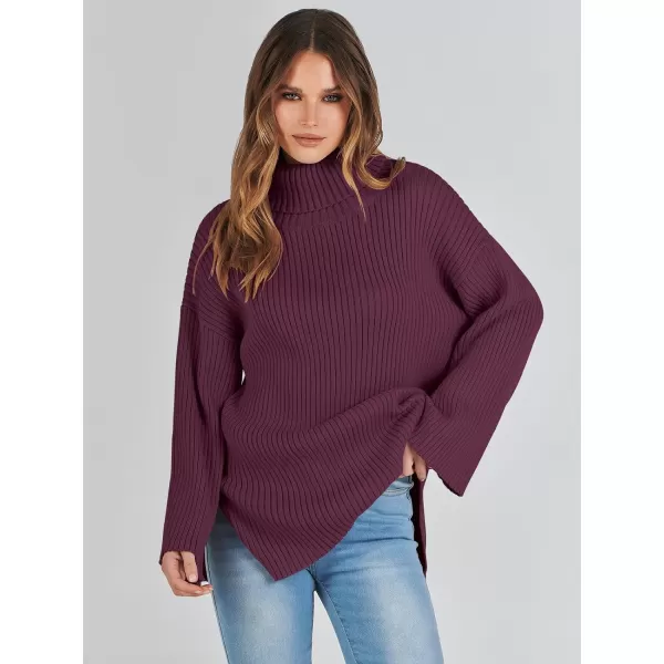 imageANRABESS Womens 2023 Fall Turtleneck Oversized Pullover Sweaters Long Sleeves Ribbed Knit Chunky Sweater TopsBurgundy
