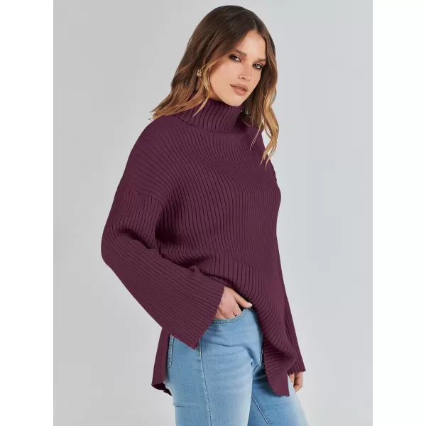 imageANRABESS Womens 2023 Fall Turtleneck Oversized Pullover Sweaters Long Sleeves Ribbed Knit Chunky Sweater TopsBurgundy