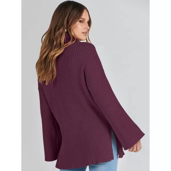 imageANRABESS Womens 2023 Fall Turtleneck Oversized Pullover Sweaters Long Sleeves Ribbed Knit Chunky Sweater TopsBurgundy