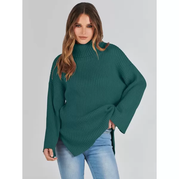 imageANRABESS Womens 2023 Fall Turtleneck Oversized Pullover Sweaters Long Sleeves Ribbed Knit Chunky Sweater TopsDeep Green