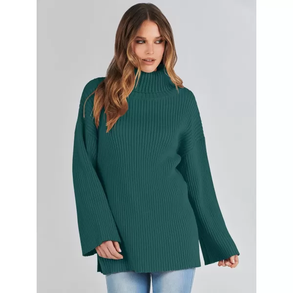 imageANRABESS Womens 2023 Fall Turtleneck Oversized Pullover Sweaters Long Sleeves Ribbed Knit Chunky Sweater TopsDeep Green